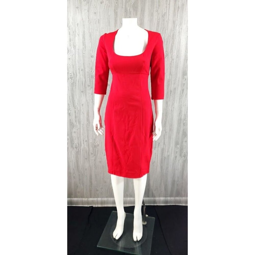 90s Red Dress Vintage Moda International Ponte Knit Midi Bodycon Cocktail Dress